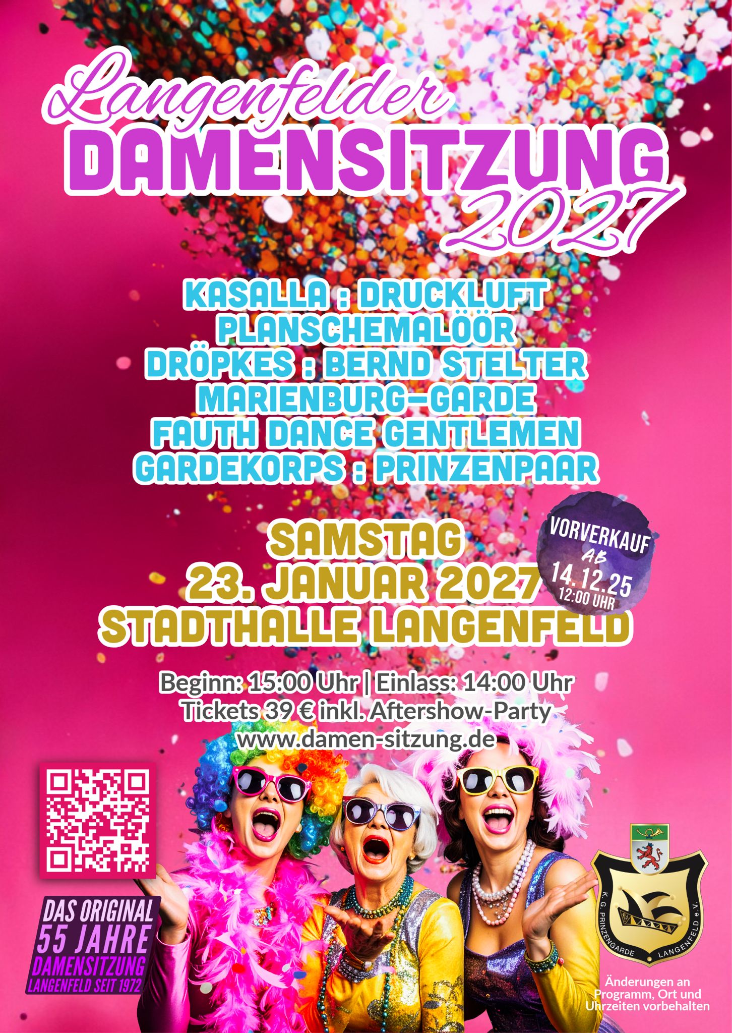 Langenfelder Damensitzung 2027 Wir feiern 55 Jahre PG Damensitzung!