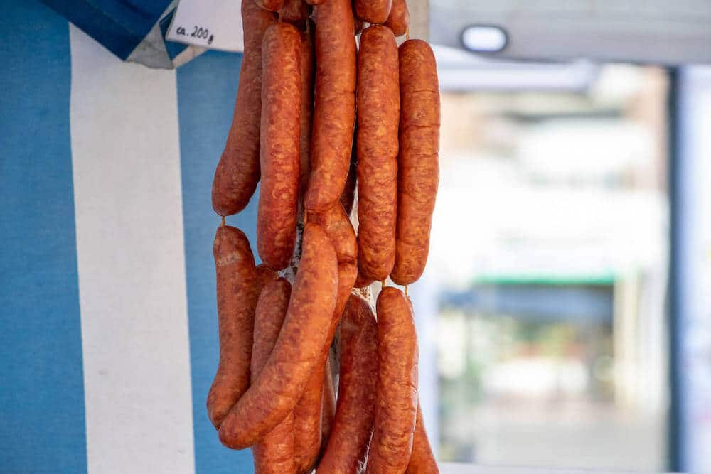 Marktstand Bergische Mettwurst auf dem Wochenmarkt in Langenfeld Bild 3