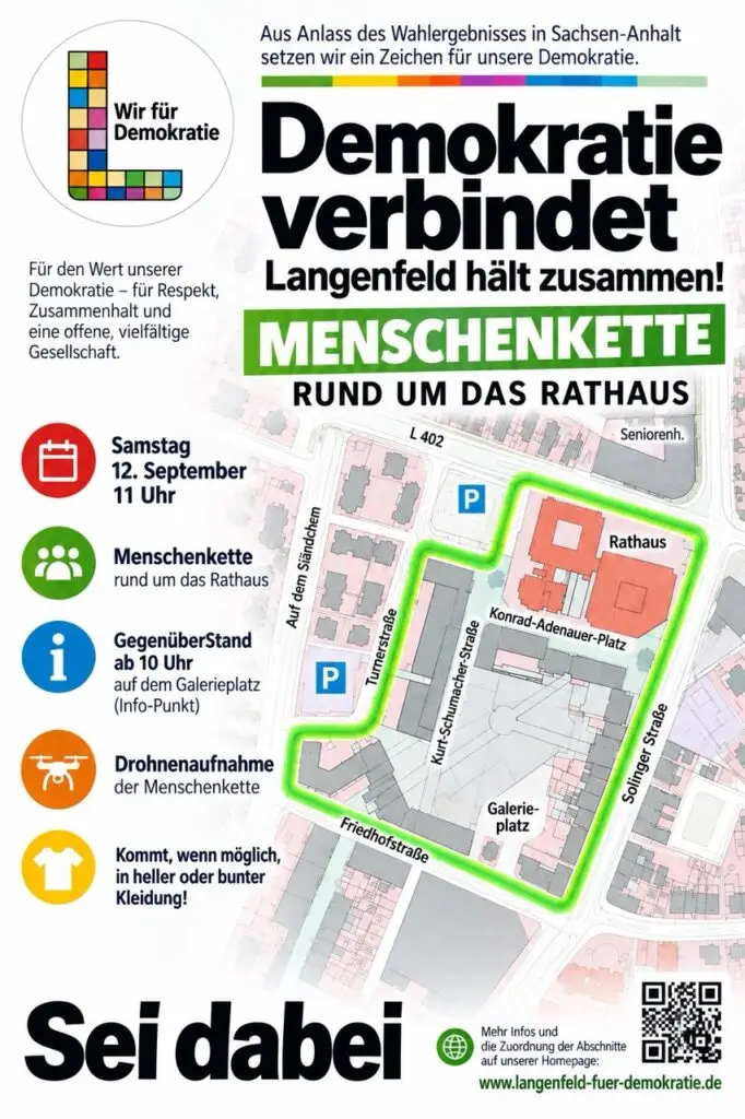Menschenkette rund um das Langenfelder Rathaus: Zeichen für Demokratie und Zusammenhalt