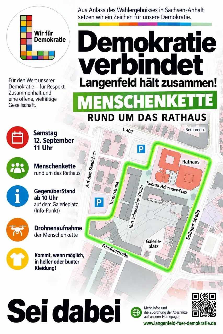 Menschenkette für Demokratie in Langenfeld